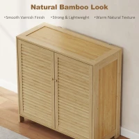 HOMCOM Bamboo Shoe Cabinet with Louvered Doors, 14 Pairs Shoe Storage Cabinet with Adjustable Shelves for Hallway, Natural(m-5)