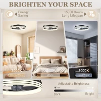 HOMCOM Ceiling Fans with Lights and Remote & App Control, 50cm LED Ceiling Fan Light with 3 Colour Temperatures, 6 Speed, Black(m-5)