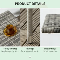 Outsunny Rattan Side Table, Outdoor Coffee Table with Plastic Board Under the Full Woven Table Top for Patio, Garden, Balcony, Mixed Grey(m-6)