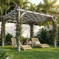 Outsunny 3 x 3 m Wooden Pergola Kit, Decorative Garden Gazebo Shelter with Stable Structure for Climbing Vines, Grey(m-2)