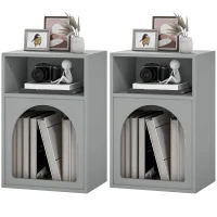 HOMCOM Set de 2 noptiere, noptieră cu compartimente deschise, design arcuat, 40 x 30 x 60 cm, gri(m-7)