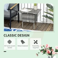 Outsunny Rattan Side Table, Outdoor Coffee Table with Plastic Board Under the Full Woven Table Top for Patio, Garden, Balcony, Mixed Grey(m-4)