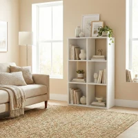 HOMCOM Industrial Style Storage Shelf, Bookcase, Bookshelf with 6 Compartments, for Living Room, Home Study, White Wood Effect(m-8)