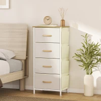 HOMCOM Commode 4 tiroirs en tissu, meuble de rangement avec 4 poches, 2 crochets, structure en acier, 45 x 30 x 94,5 cm, beige(m-10)