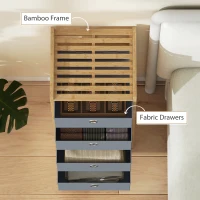 HOMCOM Chest of Drawers, 4 Fabric Drawers Narrow Dresser with Bamboo Frame, Light Grey(m-7)