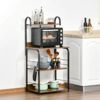 HOMCOM 4-Tier Baker's Rack, Microwave Stand with 4 Hooks, Kitchen Storage Unit for Spices, Pots and Pans, Rustic Brown(m-2)