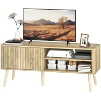 HOMCOM Meuble TV, meuble télé avec placard à porte, compartiments ouverts et étagère réglable, 115x35x49cm, chêne(m-1)