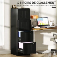HOMCOM Caisson bureau, meuble rangement bois 4 tiroirs et serrure, barres de suspension réglables, 40 x 40 x 131 cm, noir(m-4)