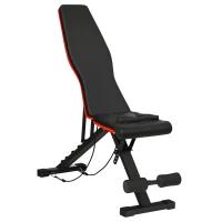 HOMCOM Banc de musculation pliable dossier réglable 6 niveaux assise ajutable 4 niveaux coussin 130 x 34 x 109 cm noir et rouge(m-11)