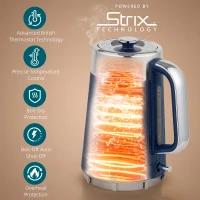 HOMCOM Electric Stainless Steel Kettle and Toaster Set, 3000W 1.7L UK Strix Thermostat Dark Blue(m-4)