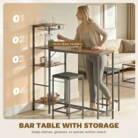 HOMCOM 3 Piece Breakfast Bar Table and Stools Set, Rustic Brown(m-5)