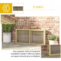 PawHut Enclos Lapin Extérieur Cage Lapin Intérieur Pliable Toit Ouvrant Total Poignée 1,44㎡ 120x120x57cm Naturel(m-6)