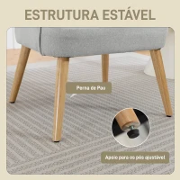 HOMCOM Poltrona Estilo Nórdico Estofada em Linho com Pés de Madeira para Dormitório Escritório Estúdio 64,5x65x79,5 cm Cinzento(m-5)