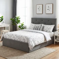 HOMCOM Double Bed Frame Gas Side Lift Under Bed Storage Upholstered Platform Bed Tufted Headboard for 140 x 190 cm Mattress(m-8)