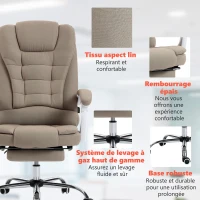 Vinsetto Fauteuil de bureau direction massant chauffant hauteur réglable dossier inclinable toile de lin beige(m-8)