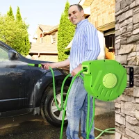Outsunny 180° Swivel Automatic Wall-Mounted Hose Reel 10 + 1 m Hose with Spray Lance Built-in Wall Bracket Green(m-2)
