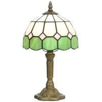 HOMCOM Handmade Art Deco Glass Table Lamp - White/Green(m-11)