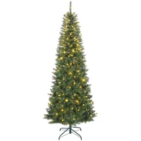 HOMCOM Sapin de Noël artificiel 210 cm, arbre de Noël fin avec 350 lumières, 1273 pointes, support en métal pliable, vert(m-1)