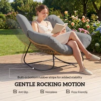 Outsunny Schaukelstuhl Schaukelsessel mit Kissen wetterfest Gartenstuhl bis 120 kg belastbar für Wohnzimmer Garten, Rasen Grau(m-6)