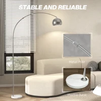 HOMCOM Arc Floor Lamp for Living Room, Modern Adjustable Standing Lamp with Faux Black Marble Base Silver Tone(m-6)