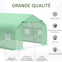 Outsunny Garden Tunnel Greenhouse 10.5 m² dim. 350L x 300l x 200H cm Door + 6 roll-up windows Galvanized steel HDPE cover Green(m-4)