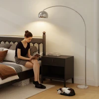 HOMCOM Arc Floor Lamp for Living Room, Modern Adjustable Standing Lamp with Faux Black Marble Base Silver Tone(m-9)