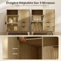 HOMCOM Buffet salon, meuble de rangement, 2 portes, 2 tiroirs, étagère réglable, compartiment ouvert, 80x40x90cm, bois naturel(m-5)