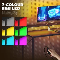 HOMCOM 147cm Gaming Desk with Charging Station and Monitor Stand, Computer Table for Home Office with RGB Lights, Black(m-5)