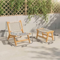 Outsunny Gartensessel mit Hocker 2-teilig FSC Akazienholz Outdoor Loungesessel mit Rattan-Sitz Boho-Stil verstellbare Füße(m-3)