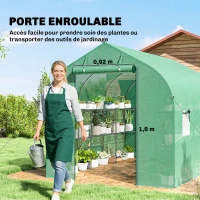 Outsunny Serre tunnel de jardin 6m², serre de jardin avec étagères, porte et 6 fenêtres, cadre en acier galvanisé, vert(m-7)