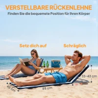 Outsunny Sonnenliege klappbar Gartenliege mit Kopfkissen Liegestuhl mit 5-Fach verstellbare Rückenlehne Tragetasche Blau(m-5)