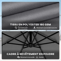 Outsunny Parasol Déporté Parasol de Jardin LED Solaire 32 Lampes LED Manivelle UV 50+ et Housse de Protection Ø 295cm Gris(m-8)