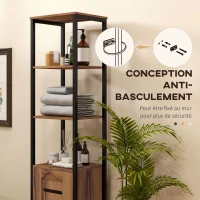 kleankin Meuble colonne de salle de bain industriel 3 étagères ouvertes porte à lamelles étagères réglables marron rustique(m-7)