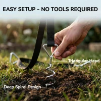 SPORTNOW 4Pcs Trampoline Anchor Kit, 32 cm Galvanised Trampoline Stakes, Spiral Ground Anchors with Triangle Head, Straps(m-6)