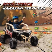 AIYAPLAY Voiture électrique enfant UTV KAWASAKI TERYX KRX 1000 12 V à 2 moteurs 25 W télécommande 2,4 Ghz 100 x 64 x 56 cm jaune(m-4)
