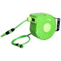 Outsunny 180° Swivel Automatic Wall-Mounted Hose Reel 10 + 1 m Hose with Spray Lance Built-in Wall Bracket Green(m-11)