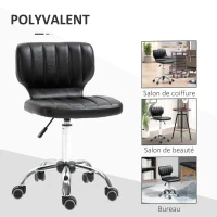 HOMCOM Rolling stool - 360° swivel work stool - ergonomic stool - adjustable seat height 47-62 cm - quilted PU upholstery black chrome metal(m-7)