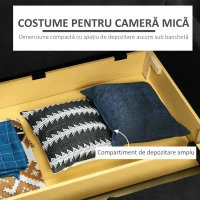 HOMCOM Canapea extensibilă cu 2 locuri și spațiu de depozitare pentru living și dormitor, din policoton și spumă, gri(m-5)