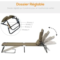 Outsunny Garden Sun Lounger Folding Sunbed with Headrest, Reading Hole and Adjustable Backrest, Brown(m-4)