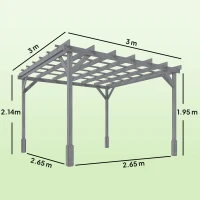 Outsunny 3 x 3 m Wooden Pergola Kit, Decorative Garden Gazebo Shelter with Stable Structure for Climbing Vines, Grey(m-3)