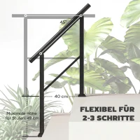 Outsunny Treppengeländer für 2-3 Stufen, 94cm, Winkelverstellbar Handlauf Außen und Innen Metall Schwarz(m-4)