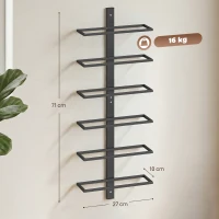 HOMCOM Wall Mounted Wine Rack, 6 Tier Metal Wine Display Rack, Storage Holder for Kitchen, Black(m-3)