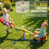 AIYAPLAY Balançoire à bascule pour enfant 3 à 12 ans, trébuchet rotatif 360°, sièges rembourrés avec dossiers, multicolore(m-4)