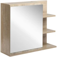 kleankin Bathroom Mirror Cabinet with Shelf - 3 Side Shelves - Wall Mounting Kit Included - Particle Board Light Oak Finish(m-11)