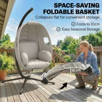 Outsunny Wiszący Fotel z Ramą, Składany Kosz z Grubymi Poduszkami, Regulowana Wysokość, Pas Bezpieczeństwa, do 120 kg(m-6)