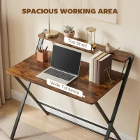 HOMCOM Compact Folding Desk for Small Spaces with Storage Shelf for Home Office, Rustic Brown(m-5)