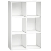 HOMCOM Industrial Style Storage Shelf, Bookcase, Bookshelf with 6 Compartments, for Living Room, Home Study, White Wood Effect(m-1)