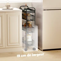 HOMCOM Chariot de rangement à 4 niveaux, desserte à roulettes, 3 paniers coulissants, panier supérieur 19 x 43,2 x 80 cm noir(m-6)