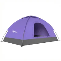 Outsunny 2 Person Camping Tent, Dome Tent with Zipped Doors, Storage Pocket, Portable Handy Bag, Light Purple(m-1)
