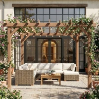 Outsunny 3 x 3 m Wooden Pergola Kit, Garden Pergola Gazebo Grape Trellis with Triangle Supports, Maple Wood-effect(m-8)